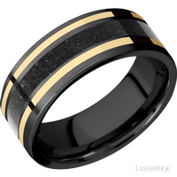 BLACK DINOSAUR BONE IN BLACK ZIRCONIUM WITH 14KT INLAY