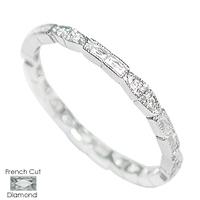 PLATINUM FRENCH CUT DIAMOND AND ROUNDS WEDDING RING 1.3MM