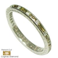 PLATINUM CHAMPAGNE DIAMOND FRENCH BAGUETTES AND ROUND DIAMOND WEDDING RING 2.2MM