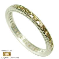 PLATINUM WEDDING RING WITH FRENCH CUT CHAMPAGNE DIAMONDS 2.2MM