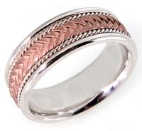 14 KT TWO TONE WEDDING RING WITH ROSE GOLD BRAID IN CENTER 7MM