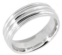 14 KT WEDDING RING  WITH RIB DESIGN AND MILLGRAIN 7MM