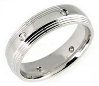 14K AND BURNISHED DIAMOND WEDDING RING WITH GROOVED EDGES 7MM