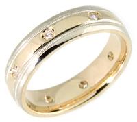 14K TWO COLORS GOLD WEDDING RING WITH BURNISHED DIAMONDS 7MM