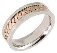 14KT GOLD WEDDING RING WITH FLAT THREE COLOR GOLD BRAID 7MM
