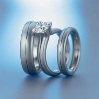 SATIN FINISH WEDDING RING WITH GROOVE 6MM - RING ON LEFT