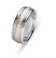 14KT WEDDING RING HAMMERED CENTER WITH CONTRASTING ACCENTS 8MM