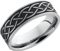 Titanium 7mm flat band with a laser-carved celtic pattern with Cerakote in the pattern recesses