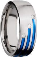 Titanium 8mm domed band with three staggered grooves with Cerakote and 3, 03 flush-set diamonds