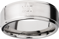Titanium 8mm flat band with grooved edges and a laser-carved star pattern