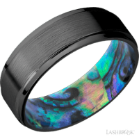 7 mm wide Flat Grooved Edges Zirconium band featuring a Abalone sleeve