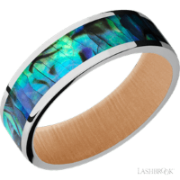 7 mm wide/Flat/Cobalt Chrome band with one 5 mm Centered inlay of Abalone