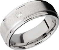 Cobalt chrome 8mm flat band with rounded edges and a 07ct flush-set diamond