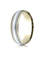 14k Two-Toned 6mm Comfort-Fit Carved Design Band with Double Milgrain