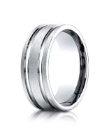 White Gold 8mm Comfort-Fit Satin-Finished with Parallel Grooves Carved Design Band