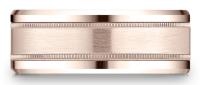14 Karat Rose Gold 8mm Comfort-Fit Drop Bevel Satin Finish Millgrain Design Band