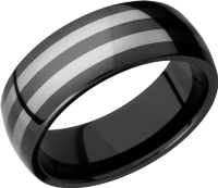 Ceramic 8mm domed band with two tungaten inlays