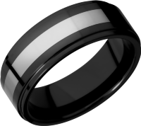 Tungsten and Ceramic 8mm flat band with grooved edges