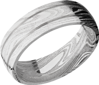 Handmade 7mm marble Damascus steel domed band with 2, 5mm grooves