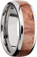 Titanium 8mm domed band with an inlay of Maple Burl hardwood