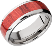 Titanium 8mm domed band with an inlay of Honduras Redheart hardwood