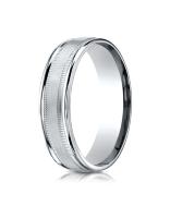 White Gold 6mm Comfort-Fit Satin Finish Center with Milgrain Round Edge Carved Design Band
