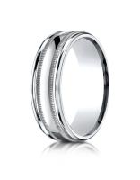 White Gold 7mm Comfort-Fit High Polished with Millgrain Round Edge Carved Design Band