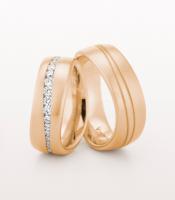 ROSE GOLD WEDDING RING LOW DOME WITH GROOVES 75MM - RING ON RIGHT