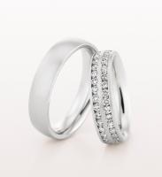SATIN FINISH WEDDING RING WITH TWO ROWS OF DIAMONDS 5MM - RING ON RIGHT