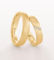 YELLOW GOLD WEDDING RING LOW DOME SATIN FINISH WITH DIAMONDS 5MM - RING ON RIGHT