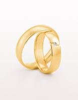 YELLOW GOLD WEDDING RING LOW DOME SATIN FINISH 5MM - RING ON LEFT