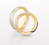 WEDDING RING WHITE GOLD WITH YELLOW GOLD CONCAVE SIDES AND DIAM0NDS 5MM - RING ON RIGHT