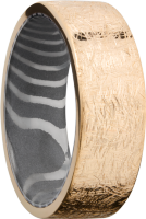 14K yellow gold 8mm band with a handmade tiger Damascus steel sleeve