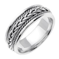 14KT WEDDING RING WHITE GOLD WITH TWISTS AND BRAID 7MM