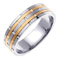 14K TWO COLOR GOLD WEDDING RING WITH BRICK PATTERN 65MM