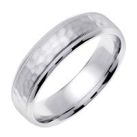 14KT WEDDING RING WITH HAMMERED CENTER 6MM