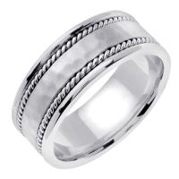 14KT WEDDING RING HAMMERED CENTER WITH TWISTS 7MM