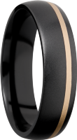 Zirconium 6mm domed band with an off center inlay of 14K yellow gold
