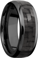Zirconium 8mm domed band with a 5mm inlay of black Carbon Fiber