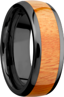 Zirconium 8mm domed band with an inlay of Osage Orange hardwood