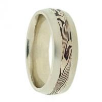 WEDDING RING PLATINUM, SILVER AND WHITE GOLD MOKUME WITH WHITE EDGES 7MM