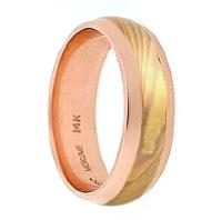 MOKUME WEDDING RING WOODGRAIN PATTERN WITH ROSE GOLD EDGES 6MM