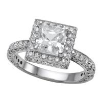 SQUARE STONE ENGAGEMENT RING,THREE SIDES OF SHANK IN DIAMONDS
