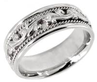14 KT WEDDING RING WITH RAISED SCROLL DESIGN