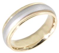 14 KT TWO TONE WEDDING RING WITH SATIN FINISH CENTER AND BRIGHT EDGES 7MM