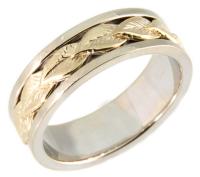 14KT TWO TONE WEDDING RING WITH LEAF DESIGN