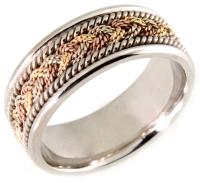 14 KT WEDDING RING WITH THREE COLOR BRAID IN CENTER